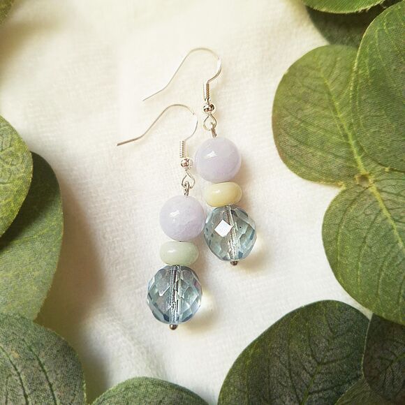Pastel Aquamarine, Amazonite & Pale Blue Glass Drop Earrings, Fairycore Dangles - Picture 11 of 11